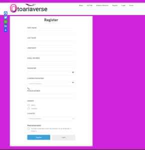 User signing up on Otoariaverse.com